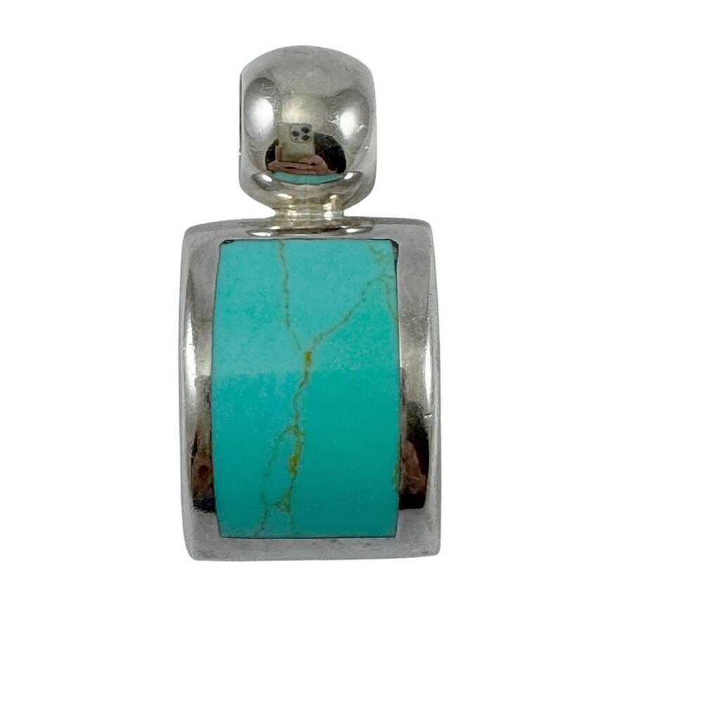 Turquoise and Sterling Silver Pendant 925 Mexico Oblong Stone ATI